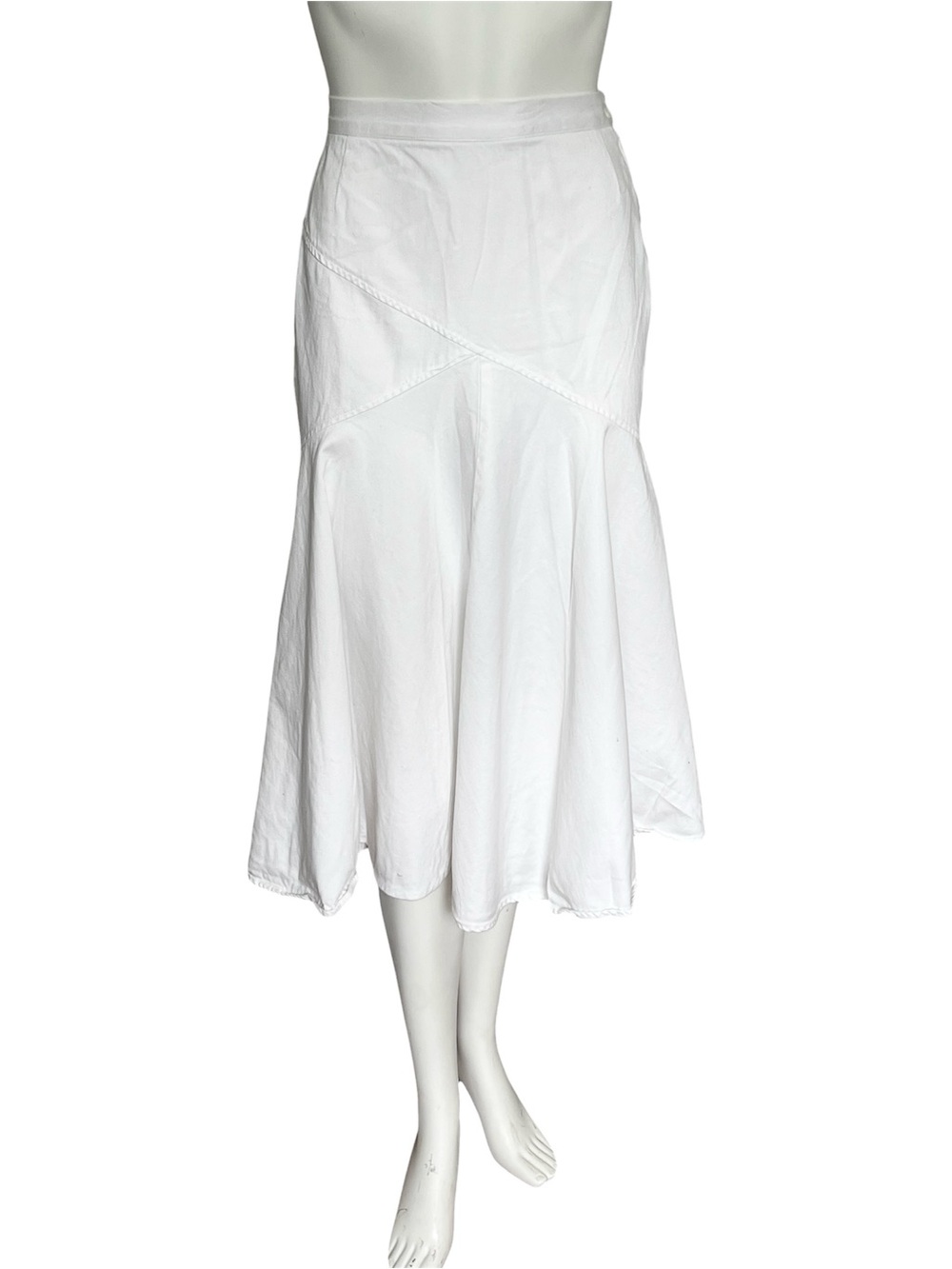 VINTAGE 90s Minimalist White Paneled Midi Skirt Size XS